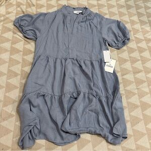 CeCe
Ruffle Mock V-Neck Short Puffed Sleeve Tiered Mini Dress slate blue
